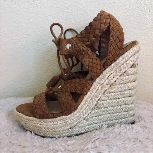 Strappy Brown Wedge Sandals - Picture 4 of 7